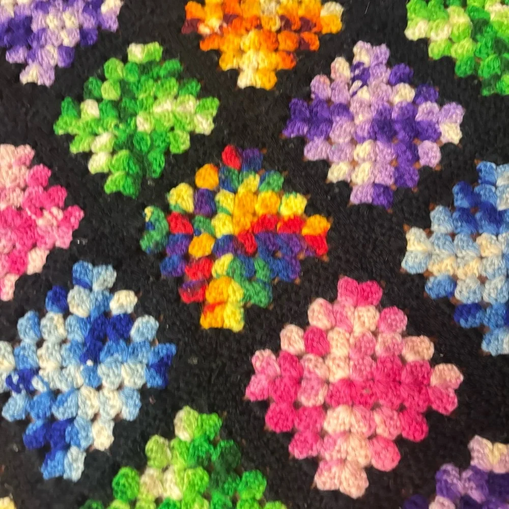 Vintage Granny Square Crochet Afghan Throw Blanket, handmade, large 60x64